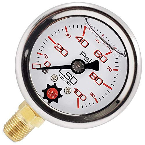 LSD TUNING USA Pressure Gauge for Fuel and Oil - Liquid Filled 0-100 Psi