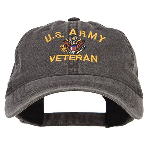 e4Hats_com US Army Veteran Military Embroidered Washed Cap - Black OSFM
