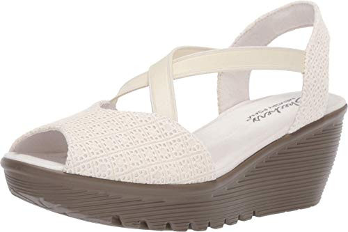 Skechers Womens Parallel-Peep Toe Gore Slingback Wedge Sandal Natural 10 M US