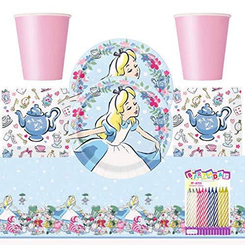 Alice in Wonderland Party Supplies Pack Serves 16 Dessert Plates Luncheon Napkins Cups and Table Cover with Birthday Candles Bundle for 16 Alice in Wonderland Party Supplies Pack Serves 16 Dessert Plates Luncheon Napkins Cups and Table Cover with Birthday Candles Bundle for 16