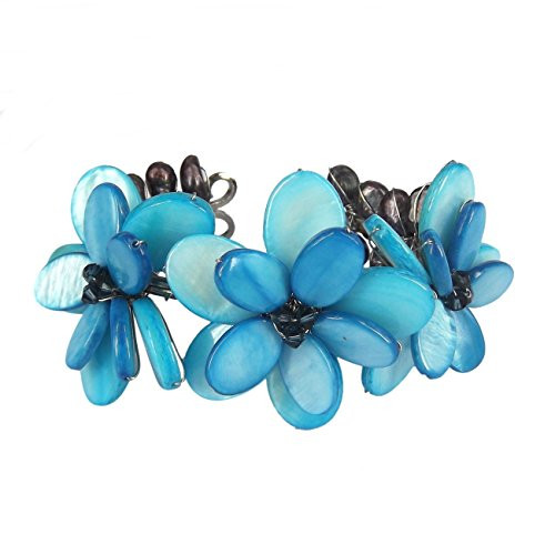 AeraVida Light Blue Mother of Pearl Shell-Cultured Freshwater Pearl Cluster Flower Cuff Bracelet AeraVida Light Blue Mother of Pearl Shell-Cultured Freshwater Pearl Cluster Flower Cuff Bracelet