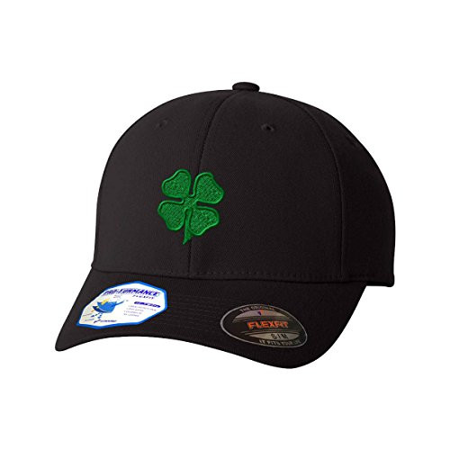 Four Leaf Shamrock Clover Irish Ireland St Patricks Patty Flexfit Adult Pro-Formance Branded Hat Black LargeX-Large