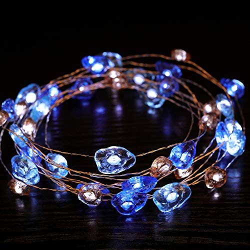 Manvi LED String Lights, Sea Glass Battery Operated String Lights, Indoor Outdoor Decorative String Lights with Remote for Bedroom Party Christmas Tree Garden Patio Yard (12ft 40 LED)