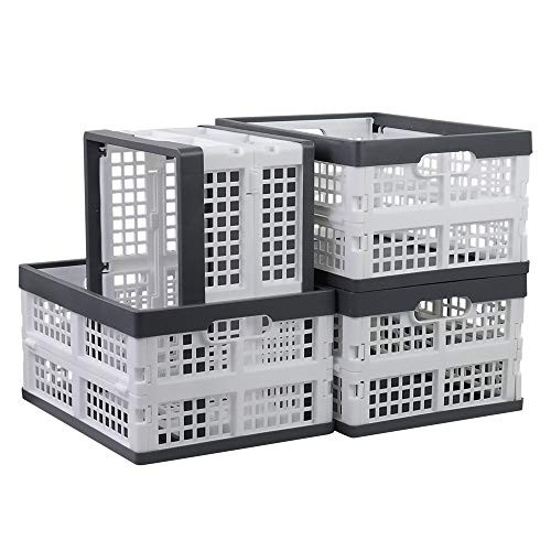 Ponpong Plastic Flat Crate Storage Collapsible Crate Deep Grey White Deep Grey 4 Packs