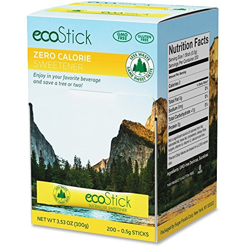 ecoStick Sucralose Sweetener Packets 200 Sticks Net WT 3.53 OZ