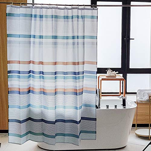 NTBAY Fabric Shower Curtain Water Repellent Decorative Curtain for Bathroom Shower Stall Multicolor Stripe 72 x 72 Inches