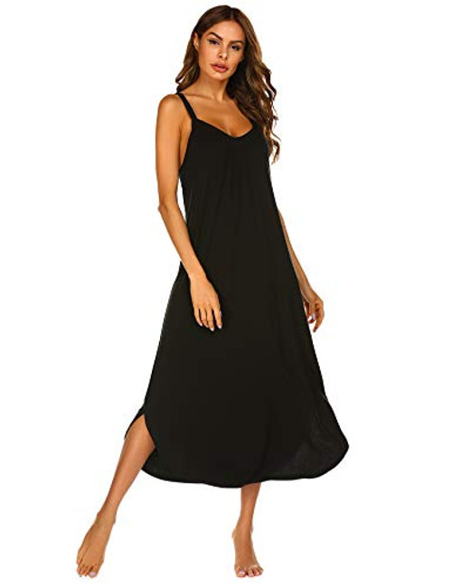 Ekouaer Nightgown Full Slip Sleep Dress Lightweight Sleeveless Sleepdress Soft Nightdress for Women Medium Black