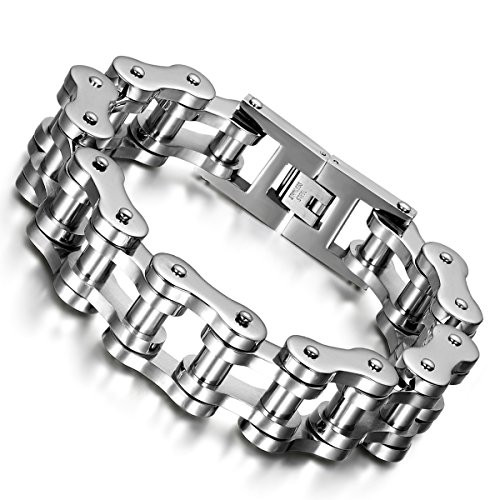 Flongo Mens Biker 18mm Wide Stainless Steel Silver Heavy Motorcycle Chain Bicycle Link Bracelet 9_13 inch Flongo Mens Biker 18mm Wide Stainless Steel Silver Heavy Motorcycle Chain Bicycle Link Bracelet 9_13 inch