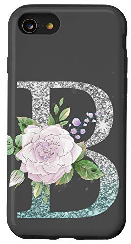 iPhone SE 2020  7  8 First Name Initial B Monogram Blue Rose Gray Background Case