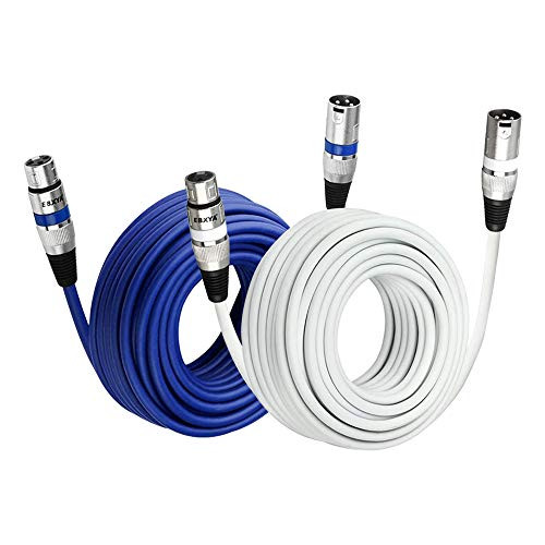 EBXYA XLR Cable 25 Ft DMX Cables Microphone Audio Cable Cords XLR3M to XLR3F for DMX512 Lighting 2 Pack Blue and White