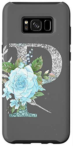 Galaxy S8 First Name Initial P Monogram Blue Rose Gray Background Case
