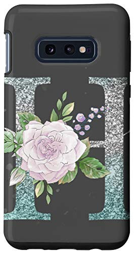 Galaxy S10e First Name Initial H Monogram Blue Rose Gray Background Case
