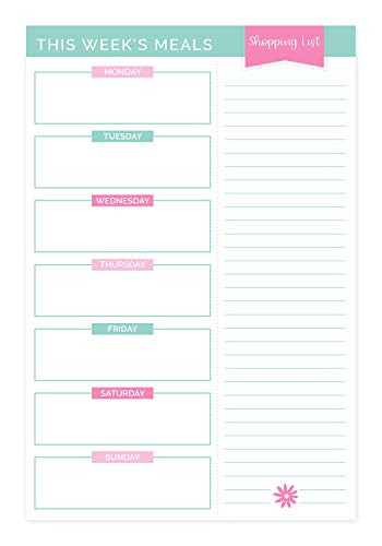 bloom daily planners Weekly Meal Planning Pad - Tear Off Meal Planner with Perforated with Magnets, Tear Off Shopping List - 6" x 9"