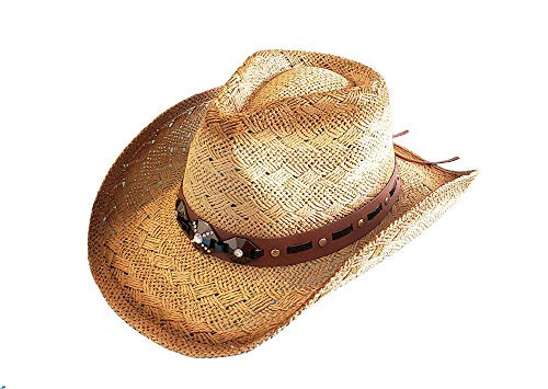 AS YOU WISH Men   Womens Woven Straw Cowboy Cowgirl Hat Western Outback wWide Brim Straw Hat Diamond Stone