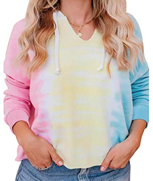 Nekosi Womens Casual Color Block Tie Dye V Neck Long Sleeve Loose Pullover Sweatshirt Tops Yellow XXL Nekosi Womens Casual Color Block Tie Dye V Neck Long Sleeve Loose Pullover Sweatshirt Tops Yellow XXL