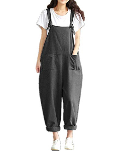 StyleDome Womens Plus Size Overalls Baggy Wide Leg Jumpsuits Casual Loose Bib Pants Rompers 509Dark Grey XL