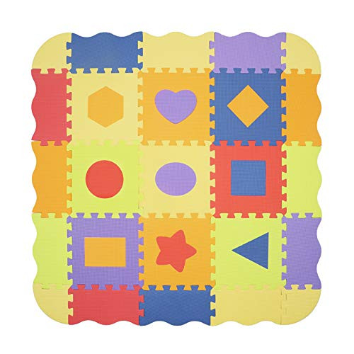 Pauwer Puzzle Floor Mat for Kids Eva Foam Play Mat 25pcs Interlocking Foam Floor Mat Tiles Thick Baby Crawling Mat with Fence Shapes Puzzle Mat Activity Playmat