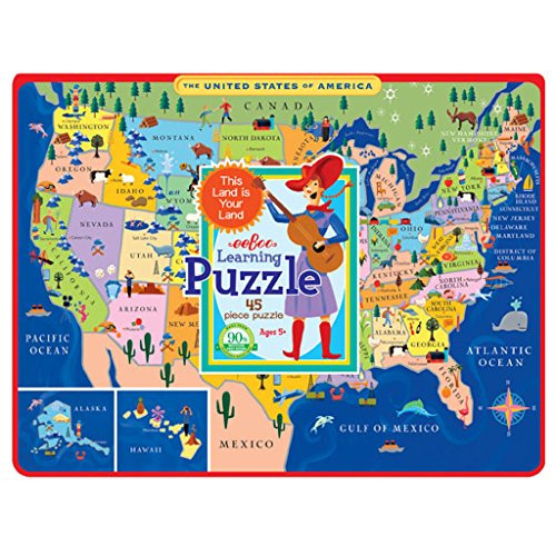 eeBoo United States Map Tray Puzzle for Kids, 45 pieces