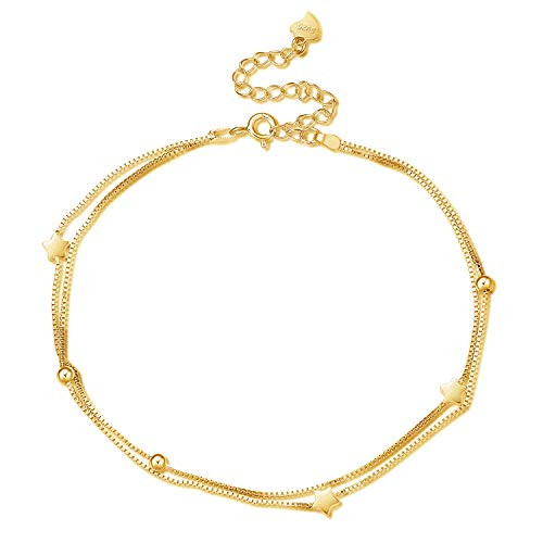 925 Sterling Silver Stars Anklet Layered Chain Ankle Bracelets Adjustable Anklets for Women 925 Sterling Silver Stars Anklet Layered Chain Ankle Bracelets Adjustable Anklets for Women