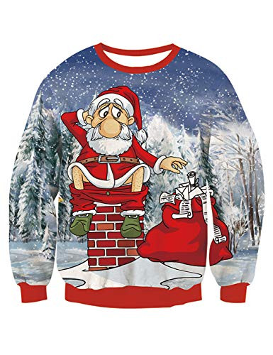 ALISISTER Mens Ugly Christmas Sweater for Women Funny Merry Xmas Santa Claus Chimney Pullover Sweatshirt Long Sleeve Crew Neck Novelty 80S Winter Snow Tree Vacation Party Apparel Red S