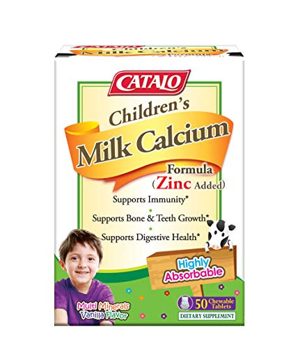 CATALO Childrens Milk Calcium Formula Zinc Added - Promote Bone Growth and Teeth Development with Milk Calcium and Zinc 50 Chewable Tablets