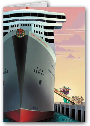Santa Boards Cruise Ship Christmas Card - 18 Cards & Envelopes