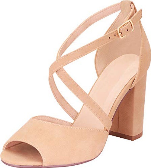 Cambridge Select Womens Open Toe Crisscross Strappy Chunky Block Heel Sandal10 BM USNatural NBPU