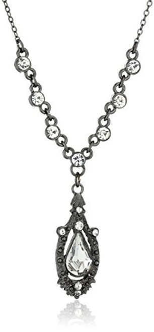 1928 Jewelry Black-Tone Crystal Suspended Teardrop Adjustable Y-Shaped Necklace 16 1928 Jewelry Black-Tone Crystal Suspended Teardrop Adjustable Y-Shaped Necklace 16