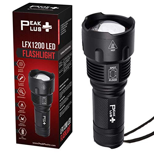 PeakPlus LED Flashlight LFX1200 - Flashlights High Lumens, Zoomable, Water Resistant, High-Powered, Bright 5 Light Modes LED Flashlight For Camping, Emergency, Everyday Use PeakPlus LED Flashlight LFX1200 - Flashlights High Lumens, Zoomable, Water Resistant, High-Powered, Bright 5 Light Modes LED Flashlight For Camping, Emergency, Everyday Use