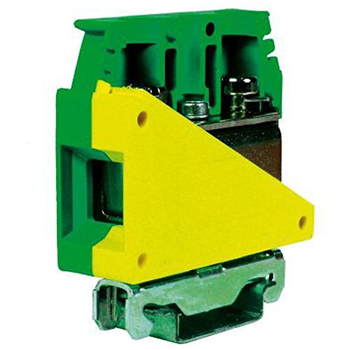ASI TO310 Ground Terminal Block Screw Clamp DIN Rail Mount 600V 16 to 1 AWG 18 mm Wide YellowGreen Pack of 15