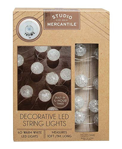 Studio Mercantile Micro Balls Shimmer LED String Lights 10 Feet - 3 M - 40 Warm White Bulbs -Battery Powered 3V