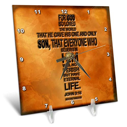 3dRose dc-29092-1 John 3 16 Bible Verse Embossed on A Copper Background Desk Clock 6 by 6