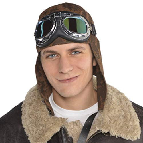 AMSCAN Aviator Hat and Goggles Halloween Costume Accessories for Adults One Size