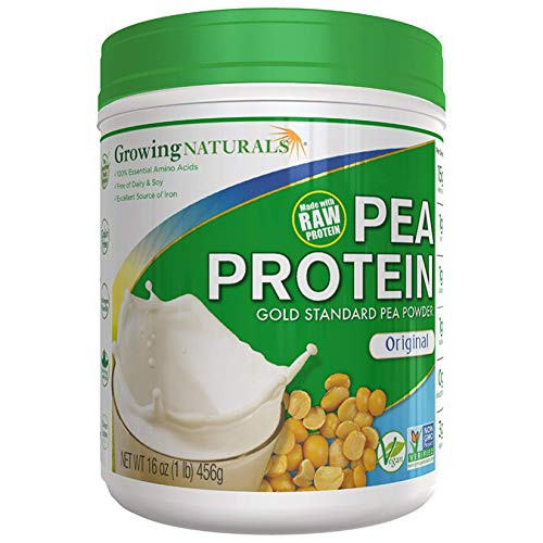 Growing Naturals  Plant Based Protein Gold Standard Raw Pea Protein Powder  Original  Non-GMO Vegan Gluten-Free Keto Friendly Shelf-Stable  1LB