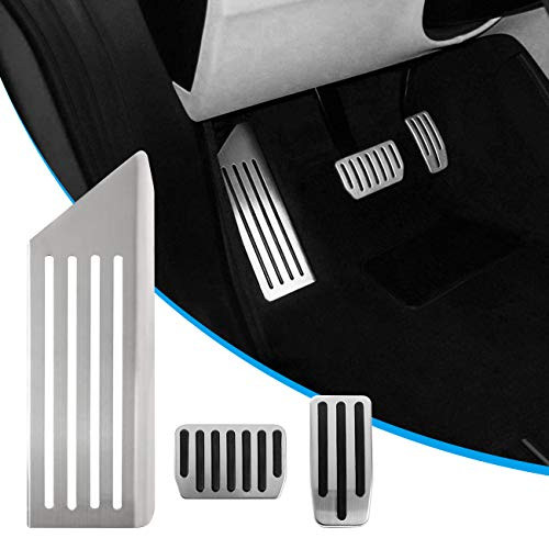 Partol Foot Pedal Pads for Tesla Model 3 Foot Rest Anti-Slip Aluminum Pedal Covers - Accelerator Gas   Brake   Foot Rest Foot Pedal Pads Pack of 3