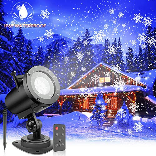 Christmas Snowflake Lights Projector Holiday Snowfall Projector Lamp with Remote Control Indoor Outdoor Waterproof White Snow Landscape Decorative Lighting for Halloween Xmas Wedding Party Gift