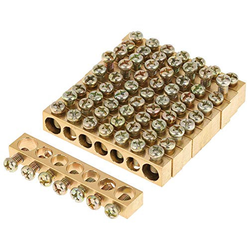 SANON Terminal Block 10pcs 7-Hole Electrical Distribution Wire Screw Terminal Brass Ground Neutral Bar