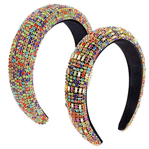 ANGLESJELL Rhinestone Crystal Velvet Padded Headbands for Women Colorful Bejewelled Hairbands Delicate Rhinestone Embellished Wide Hair Hoop Wedding Bridal Holiday Party Hair Accessory Gifts Style A