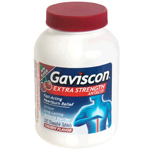 Gaviscon Antacid Extra Strength Cherry Chewable Tablets 100 Count Pack of 2