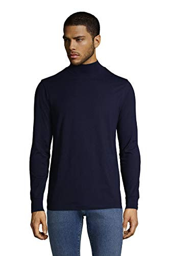 Lands End Mens Long Sleeve Super-T Mockneck Radiant Navy Regular Small