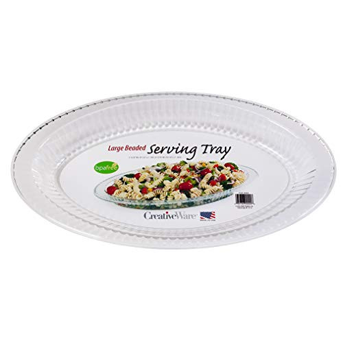 CreativeWare Oval Open Serving Tray-Beaded Texture 1 Clear