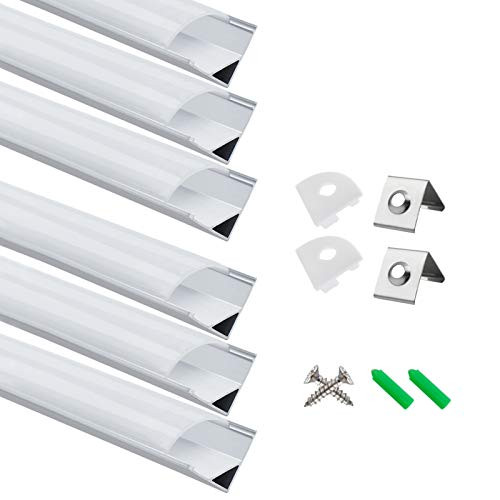 LED Aluminum Profile LED Aluminum Channel 6-Pack 3_3ft1Meter Silver V-Shape LED Diffuser with Milky White Cover End Caps and Mounting Clips Aluminum Extrusion for LED Strip Lights V02