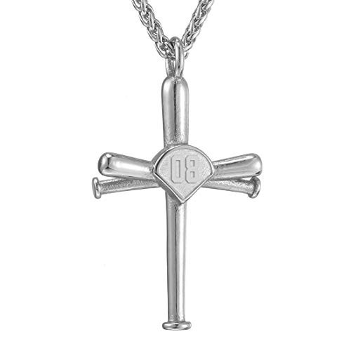 Baseball Cross Necklace for BoyMen Sports Initial Number Necklace Prayer Inspiration Baseball Jersey Number Charms Stainless Steel Pendant Necklace Crafted JewelrySilver08