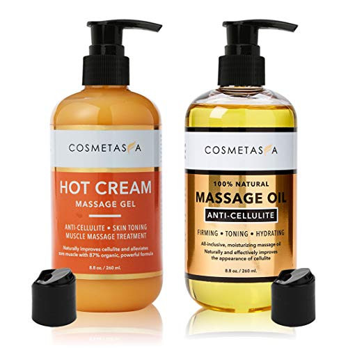 Anti-Cellulite Massage Oil   Hot Cream - 100 Natural Cellulite Treatment with Gel   Oil Deeply Penetrates Skin to Break Down Fat Tissue - Firm Tone Tighten   Moisturize Skin - Muscle Pain Relief
