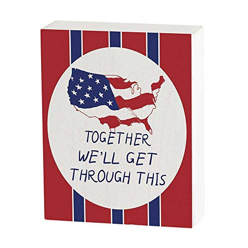 Dicksons Together Get Through Patriotic Stripe 10 x 8 MDF Wood Decorative Block Sign