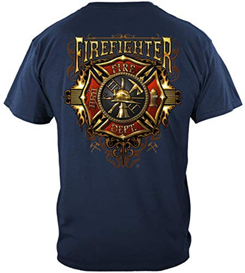 Erazor Bits fire Fighter Shirts  Firefighter Flames Gold Sield T Shirt ADD-FF2333XXXL