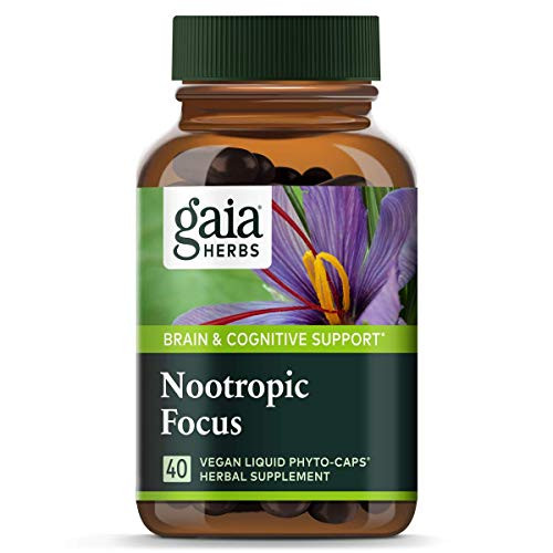 Gaia Herbs Nootropic Focus Brain   Cognitive Support Saffron Lemon Balm Spearmint Vegan Liquid Capsules 40Count