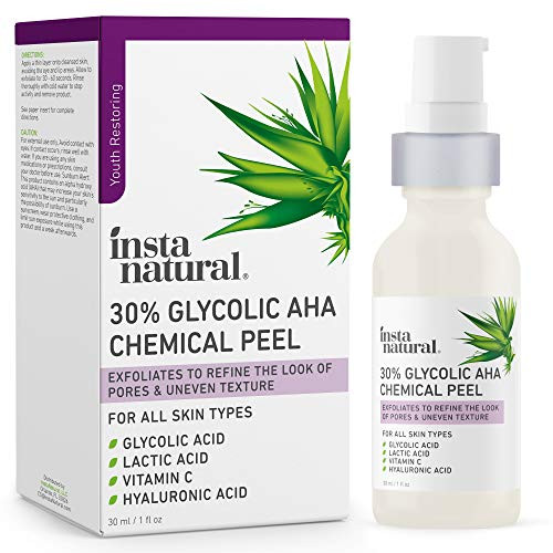 Glycolic Acid 30 AHA Chemical Peel - Blackhead Dark Spot   Acne Scar Removal   Treatment for Face - AHA Peeling Solution Professional at Home Facial Exfoliant - Lactic Acid   Vitamin C - 1 oz