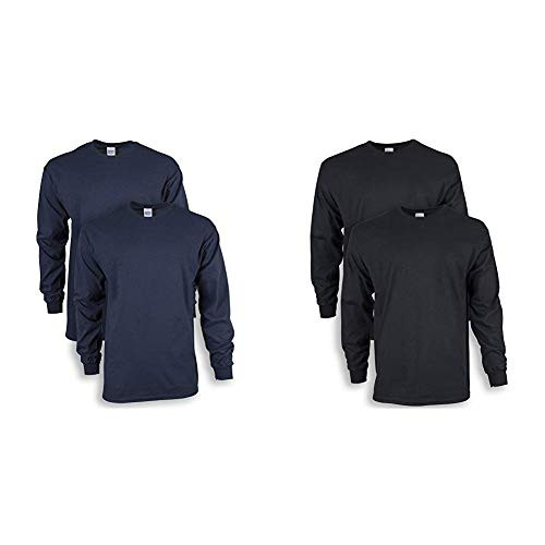 Gildan Mens Ultra Cotton Adult Long Sleeve T-Shirt 2-Pack Navy X-Large   Gildan Mens Ultra Cotton Adult Long Sleeve T-Shirt 2-Pack Black X-Large