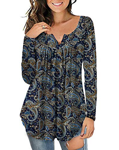 a_Jesdani Womens Plus Size Blouses Flowy T Shirt Pleated Tunic Top Dark Blue 2X